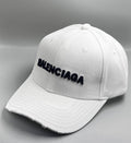(DUPE) Balenciaga Embroidered Distressed Baseball Cap - White