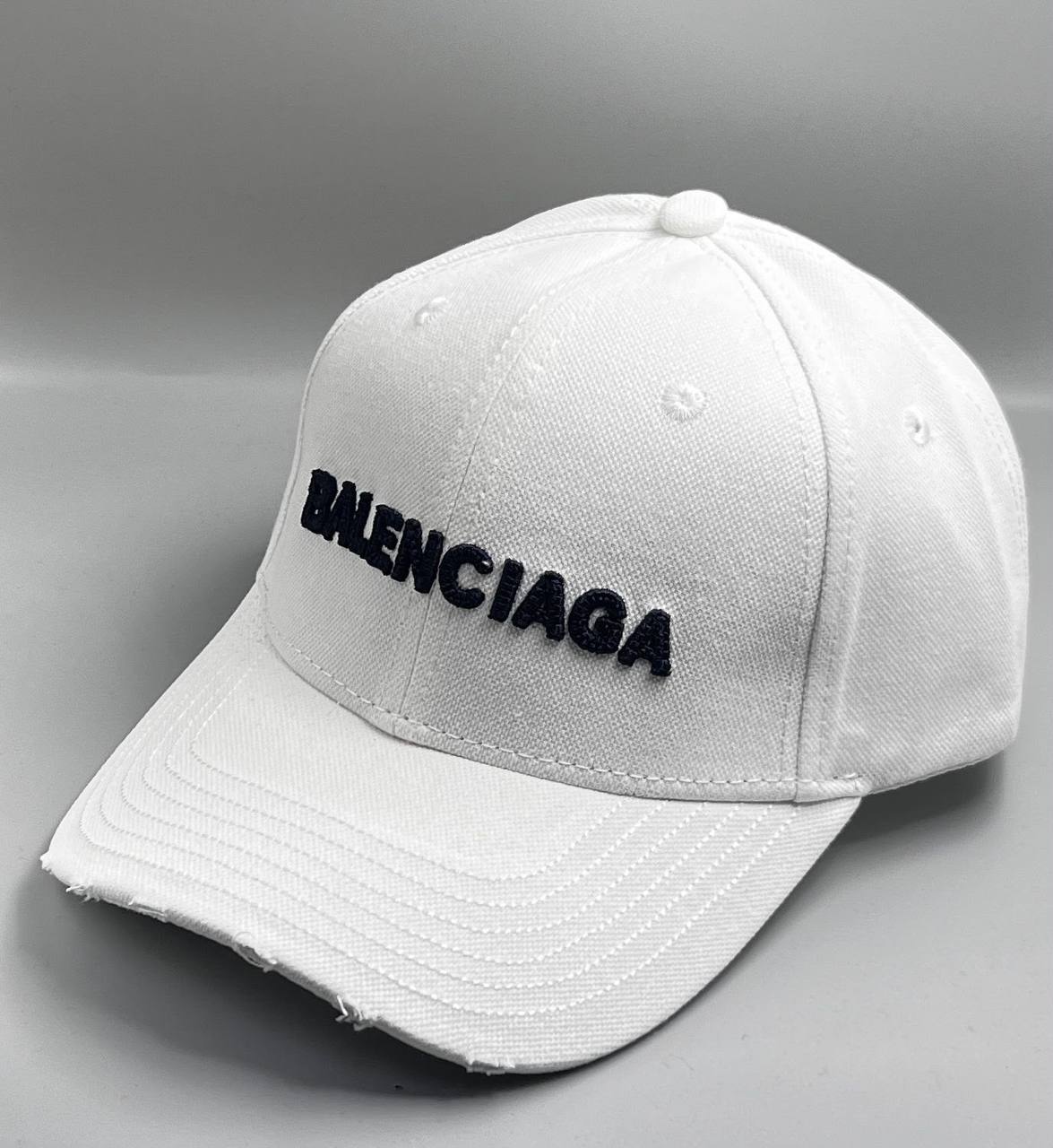(DUPE) Balenciaga Embroidered Distressed Baseball Cap - White