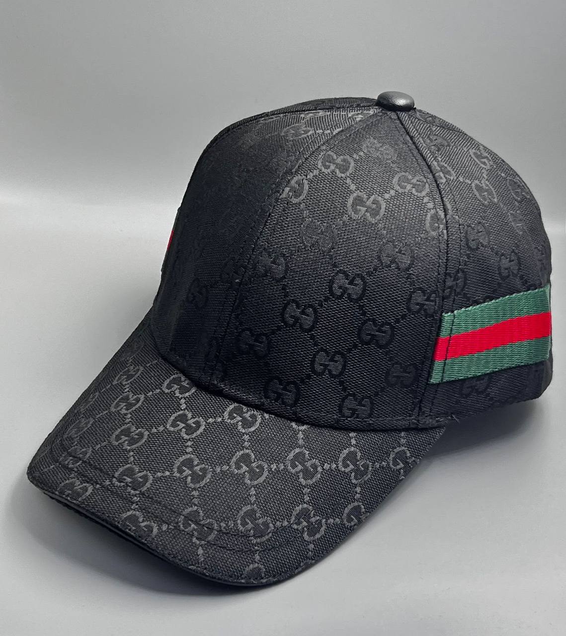 (DUPE) Gucci GG Monogram Web Stripe Cap - Black